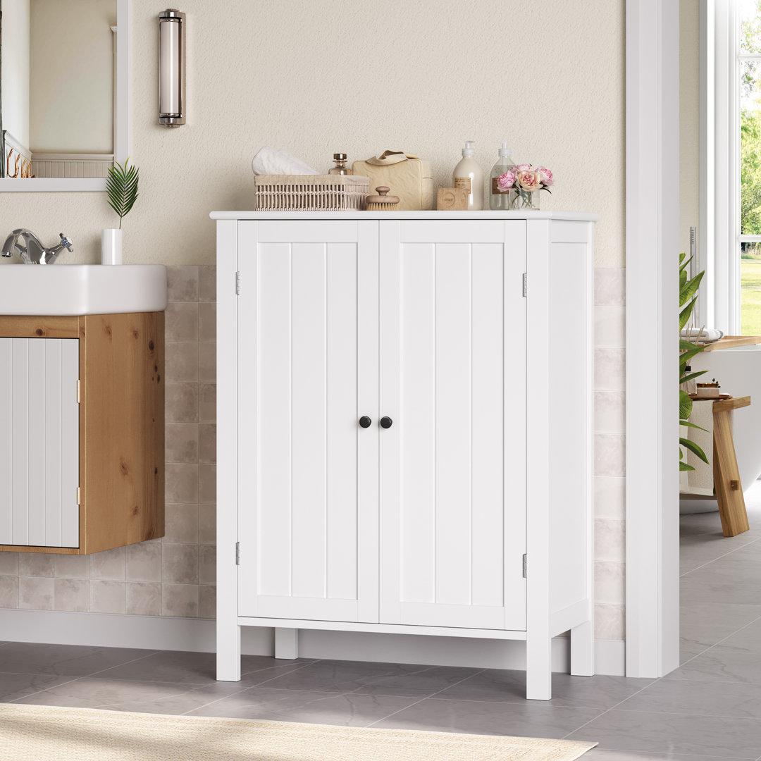 Olender 31.5"H Freestanding Bathroom Cabinet, White wood Storage Cabinet With Adjustable Shelves